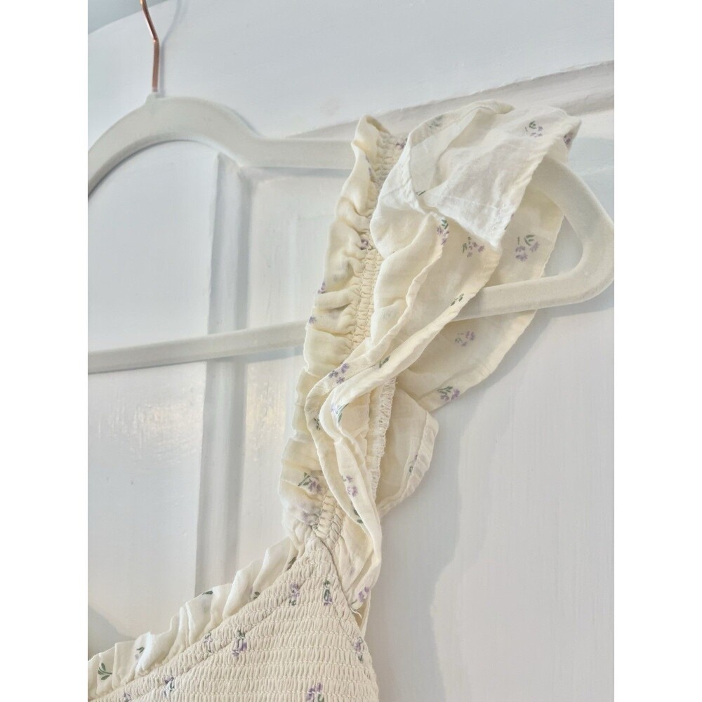 American Eagle Midi Long Dress Ivory Ruffle Smocked Floral Tiered Cottage SMALL - Picture 6 of 14